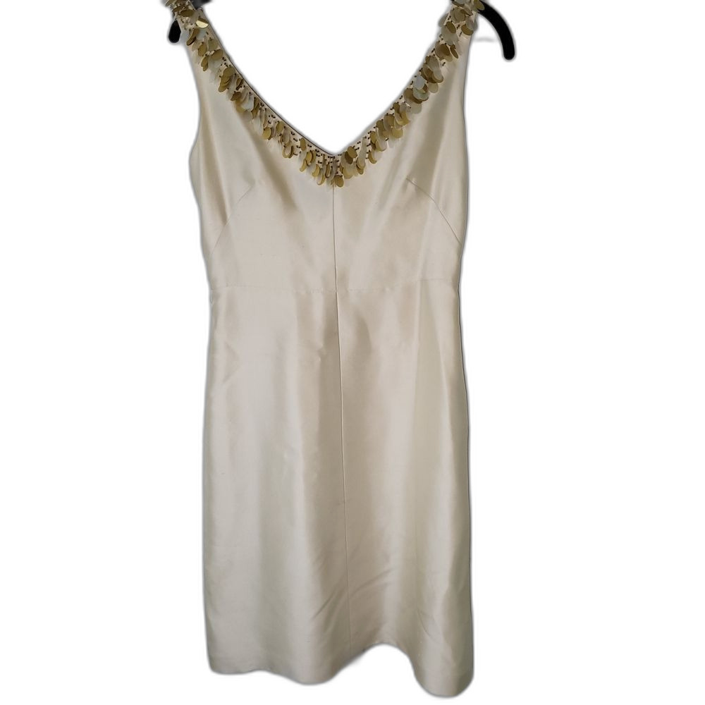 Banana Republic Elegant Silk Cream Dress with Gold Accents